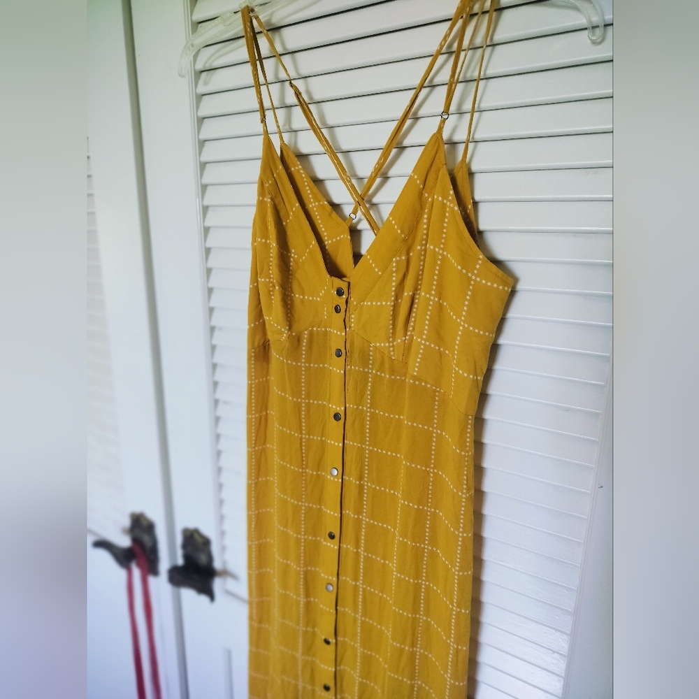 Free People Intimately Marigold Yellow w/ White Stars Snap Front Sundress Small